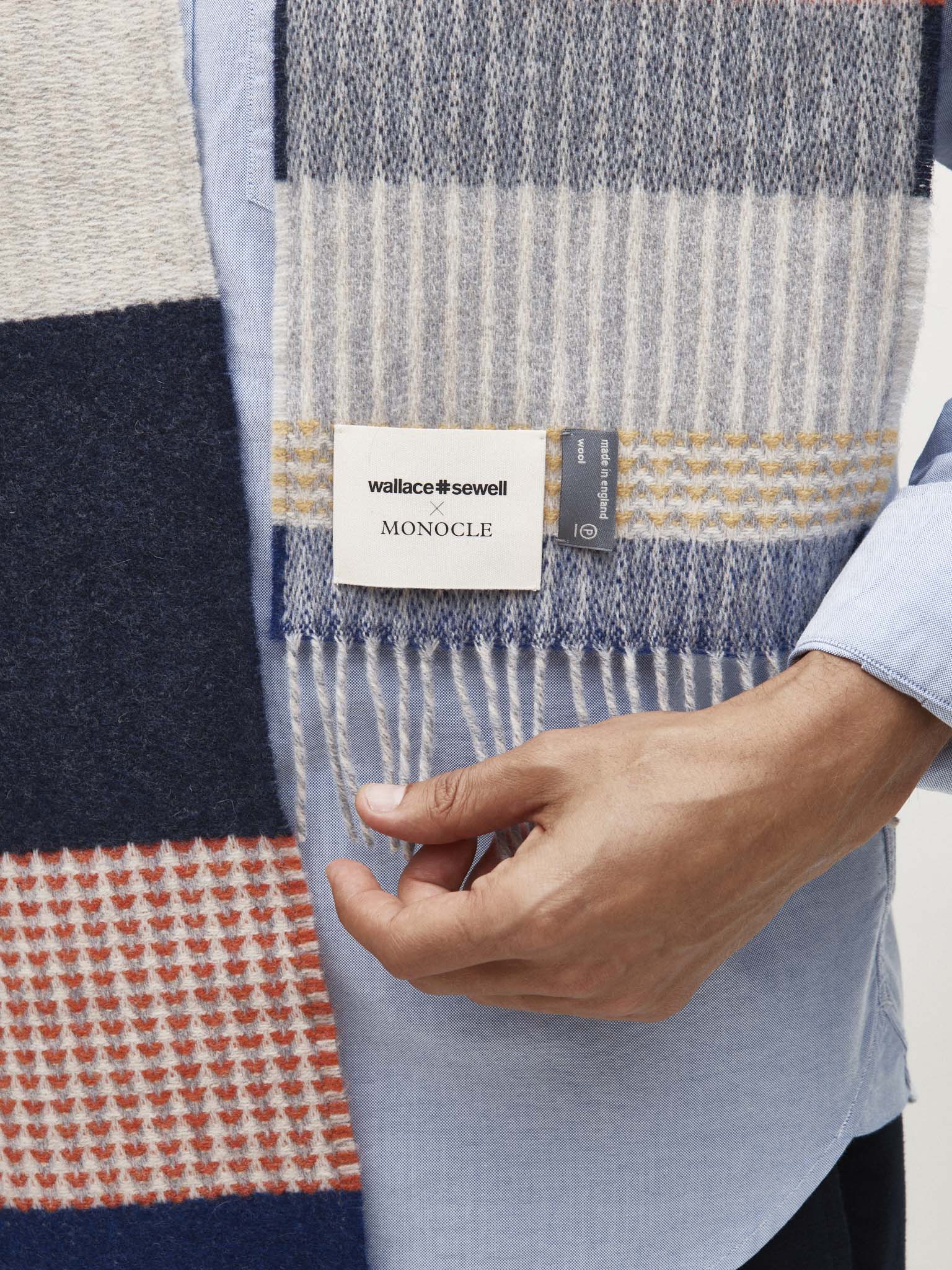 Lambswool stripe scarf - persian blue - Shop - Monocle